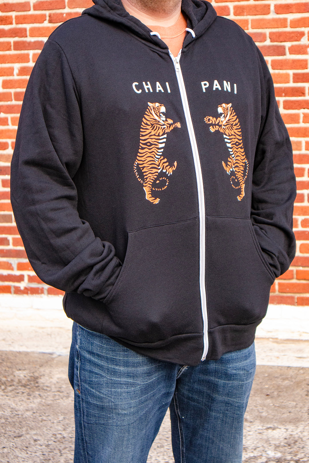 Chai Pani Tiger Zip Hoodie in Black