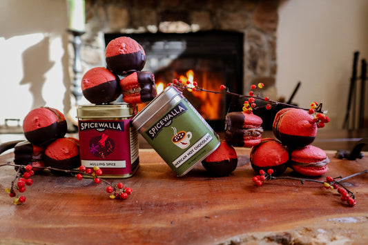 Chocolate Dipped Mulling Spice Macarons