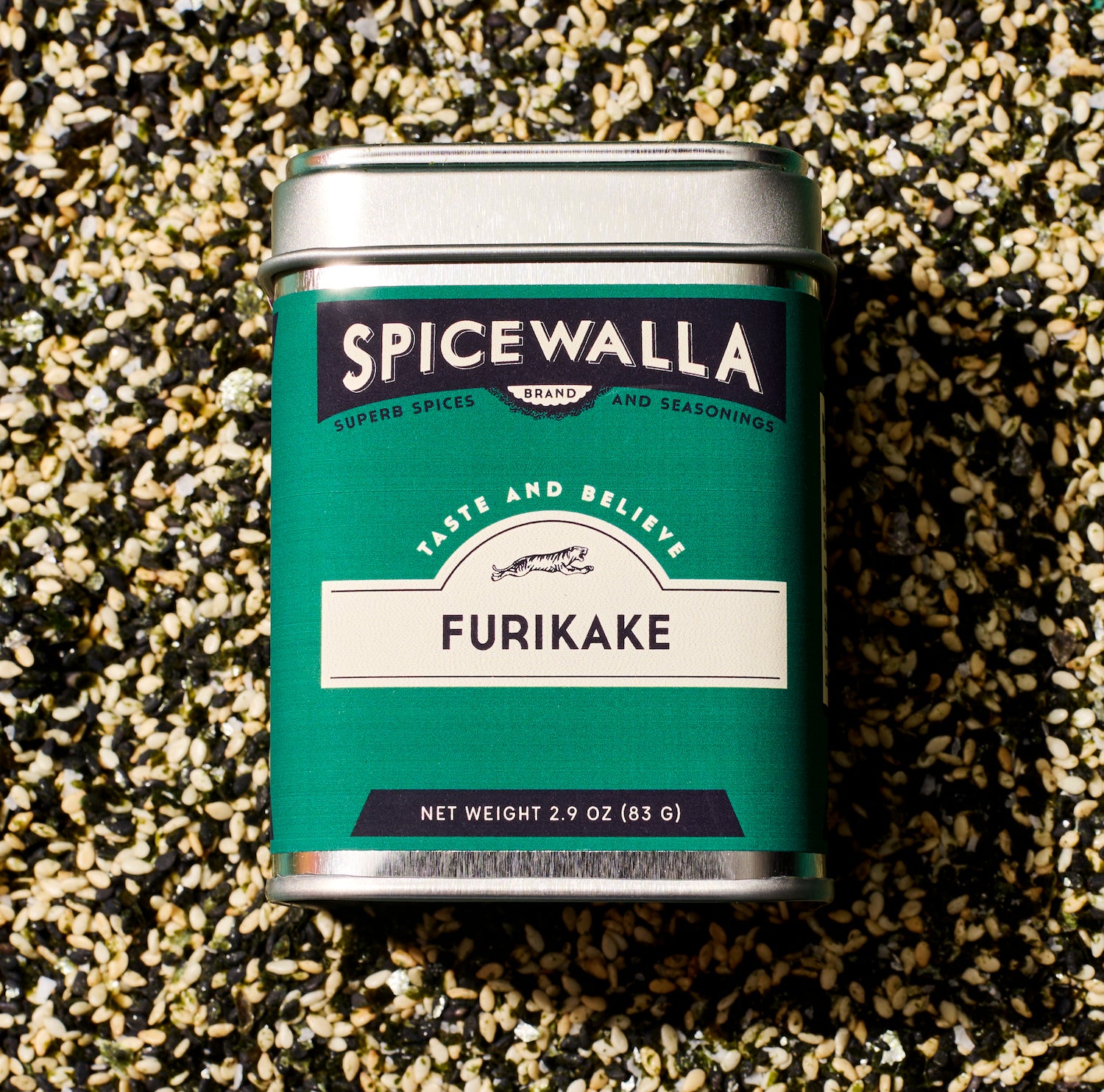 Furikake tin with background of furikake seasoning