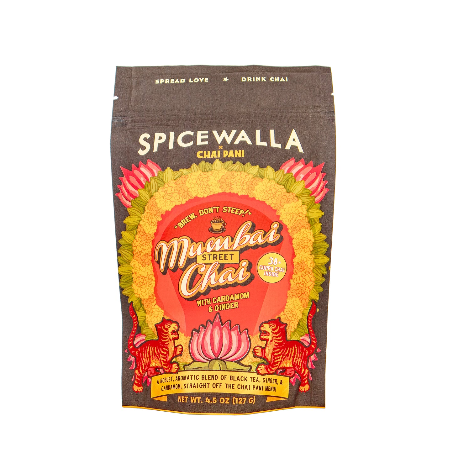 Spicewalla Chai Pani Mumbai Street Chai tea package on a white background