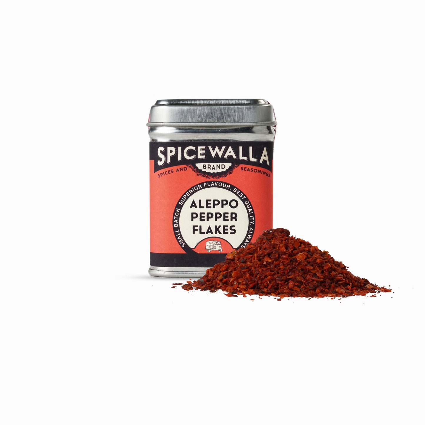 Spicewalla Aleppo Pepper Flakes can with red pepper flakes on a white background