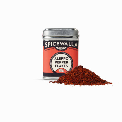 Spicewalla Aleppo Pepper Flakes can with red pepper flakes on a white background