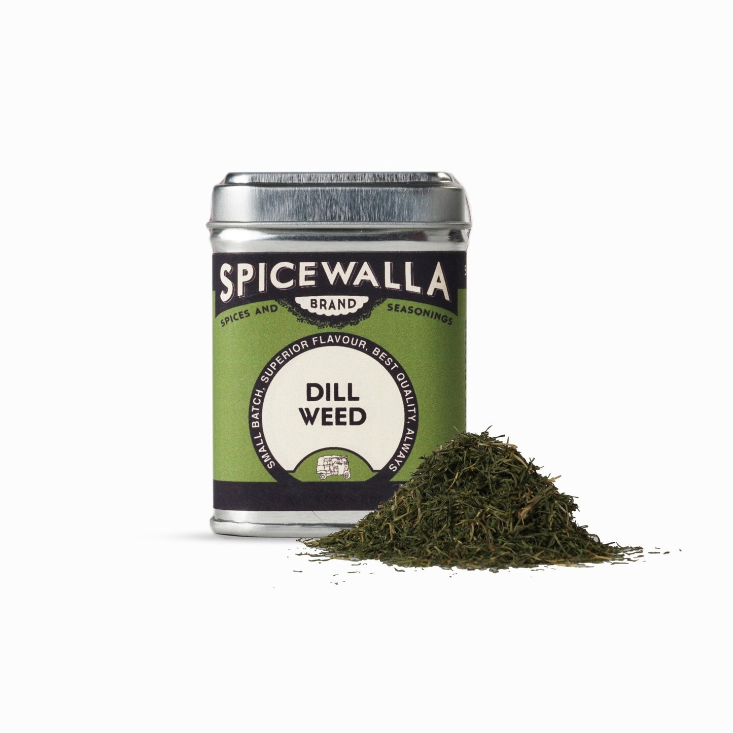 Spicewalla dill weed canister with dill weed on a white background