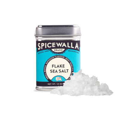 Spicewalla Flake Sea Salt can with salt on a white background