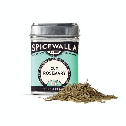 Spicewalla cut rosemary canister with rosemary leaves on a white background