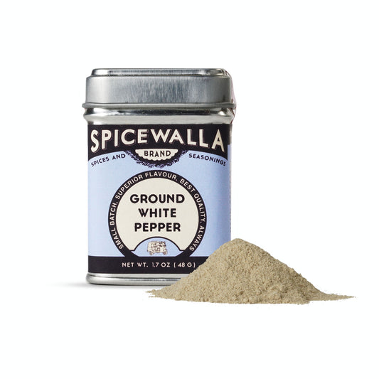 Spicewalla ground white pepper canister with white background